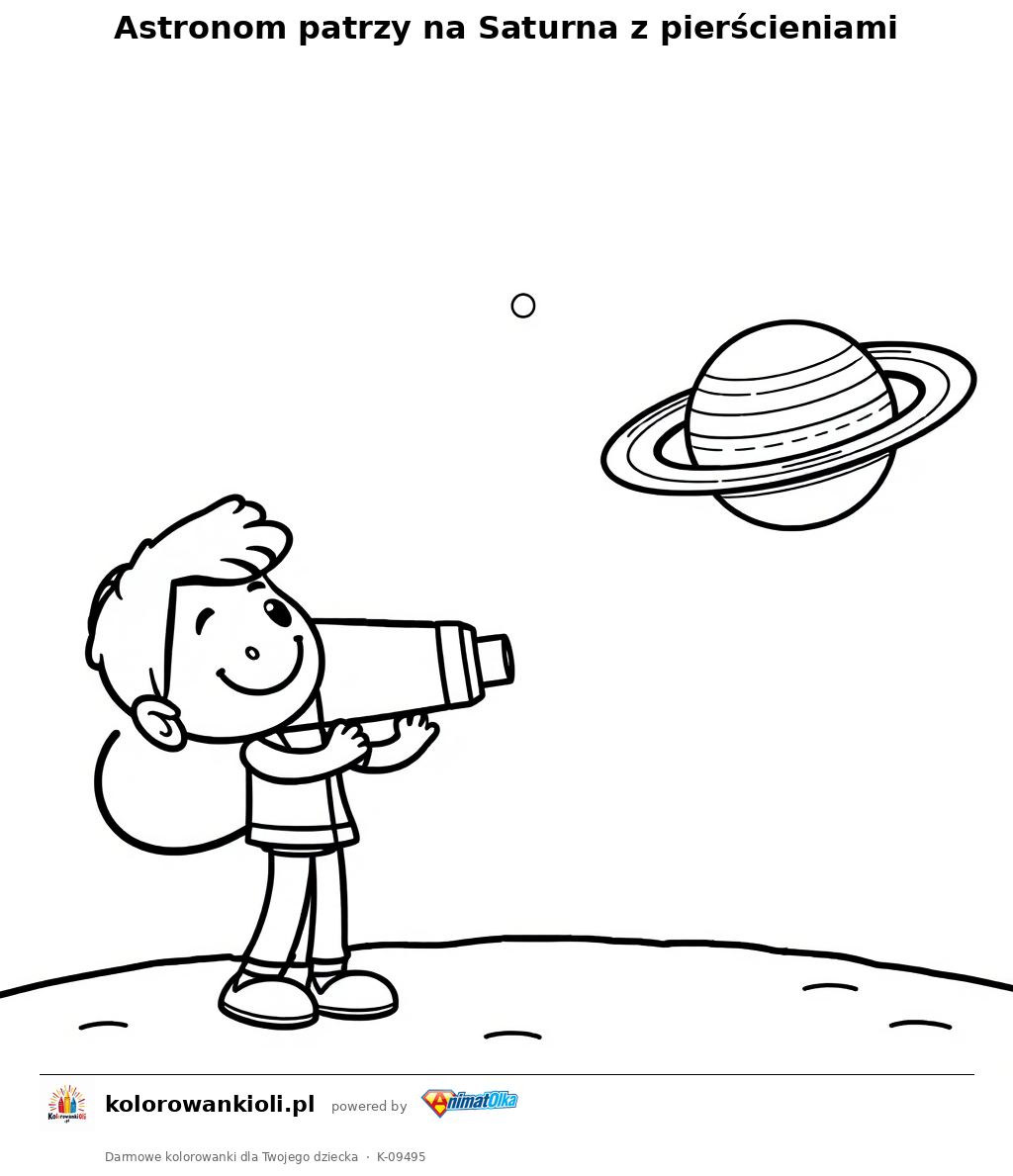 Astronom patrzy na Saturna z pierścieniami — kolorowanka do wydruku dla dzieci