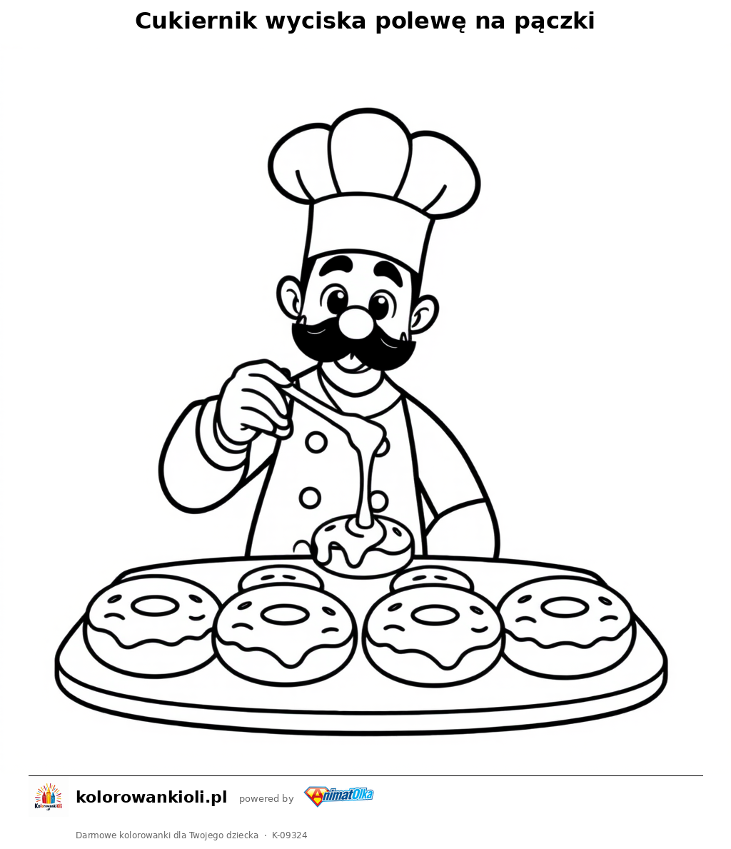 Cukiernik wyciska polewe na paczki — kolorowanka do wydruku dla dzieci