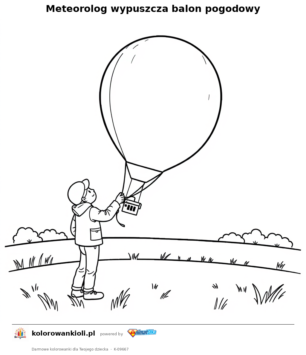 Meteorolog wypuszcza balon pogodowy — kolorowanka do wydruku dla dzieci