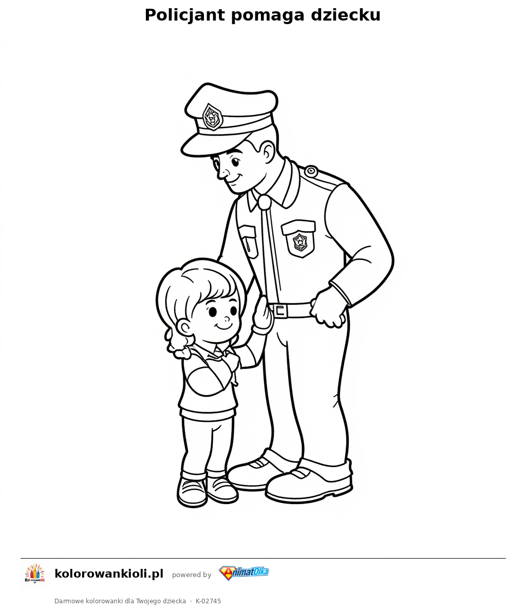 Policjant pomaga dziecku — kolorowanka do wydruku dla dzieci