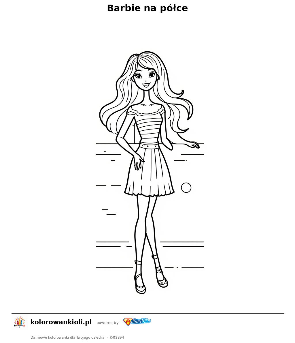 Barbie na półce — kolorowanka do wydruku dla dzieci