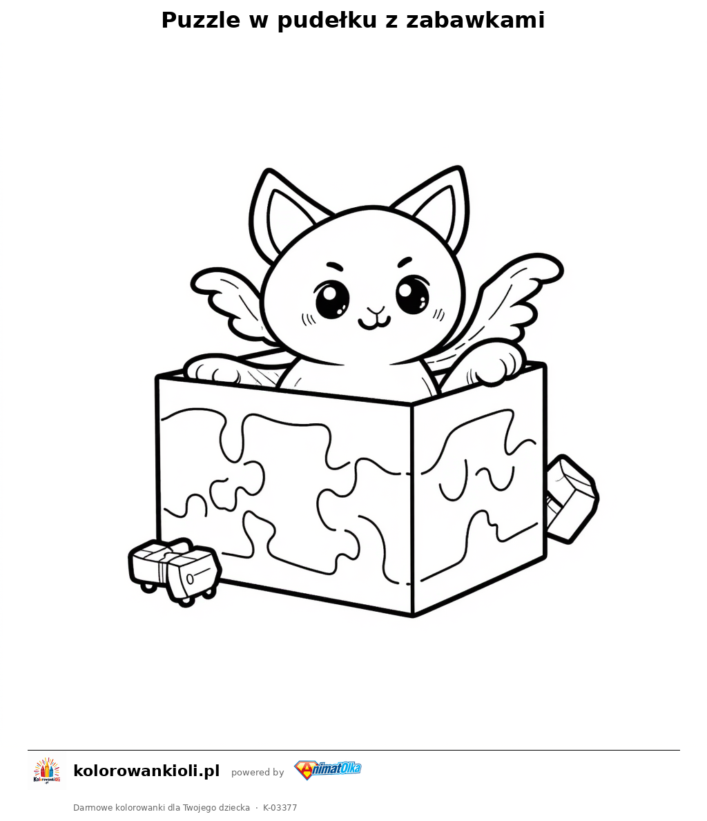 Puzzle w pudełku z zabawkami — kolorowanka do wydruku dla dzieci