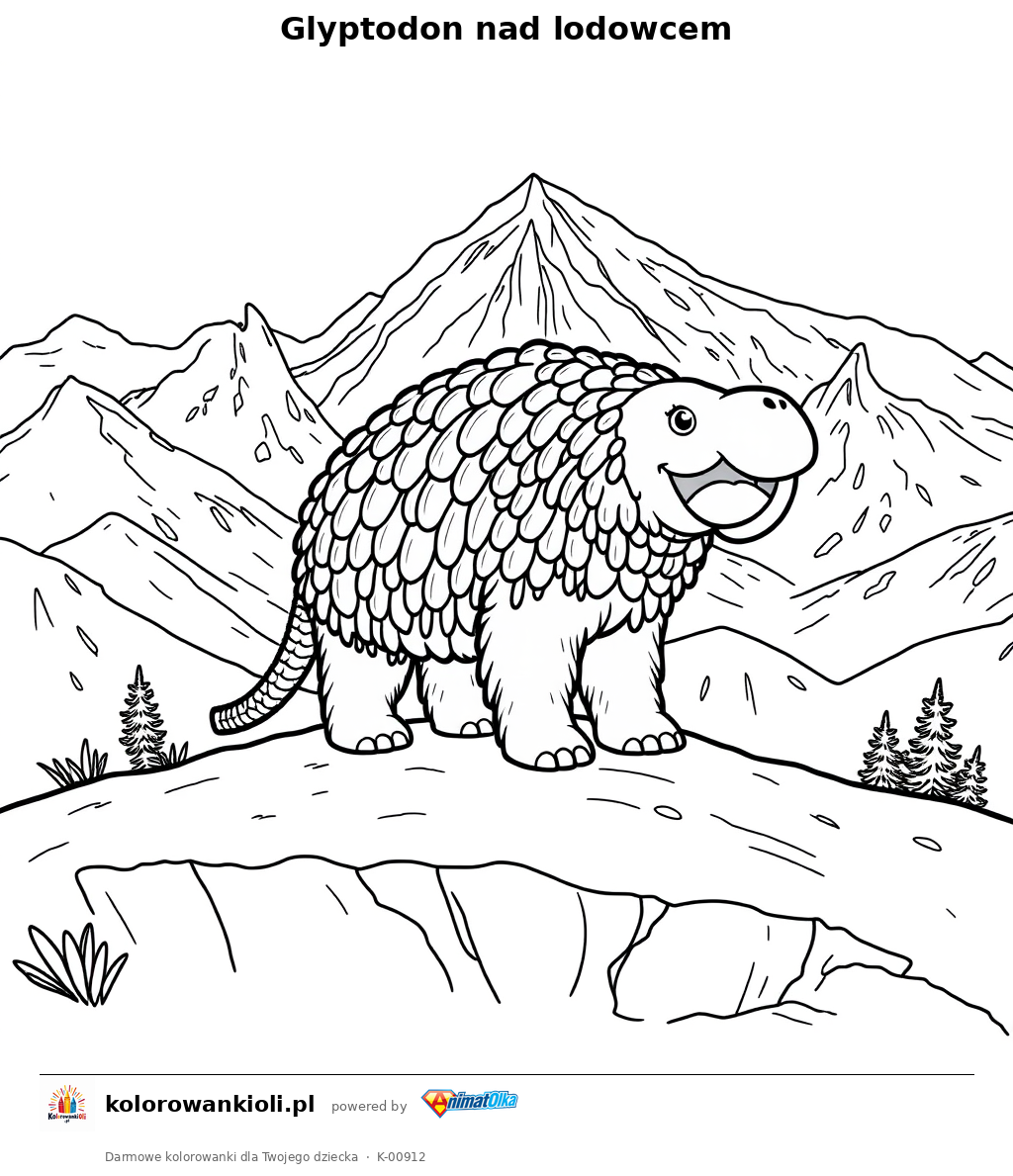 Glyptodon nad lodowcem — kolorowanka do wydruku dla dzieci