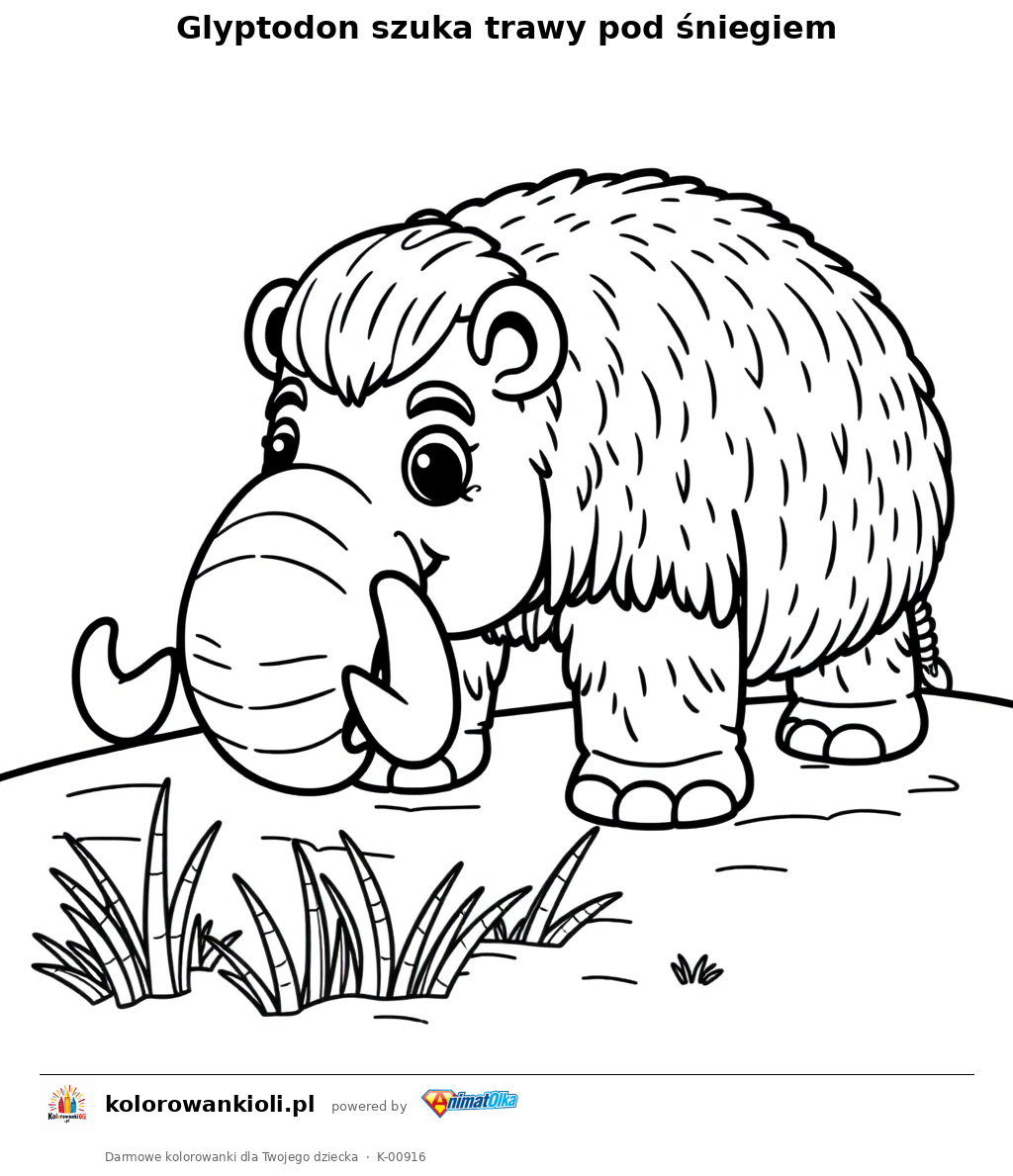Glyptodon szuka trawy pod śniegiem — kolorowanka do wydruku dla dzieci