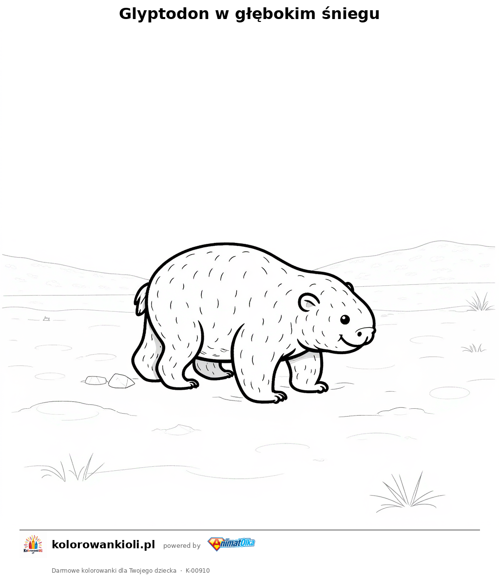 Glyptodon w głębokim śniegu — kolorowanka do wydruku dla dzieci