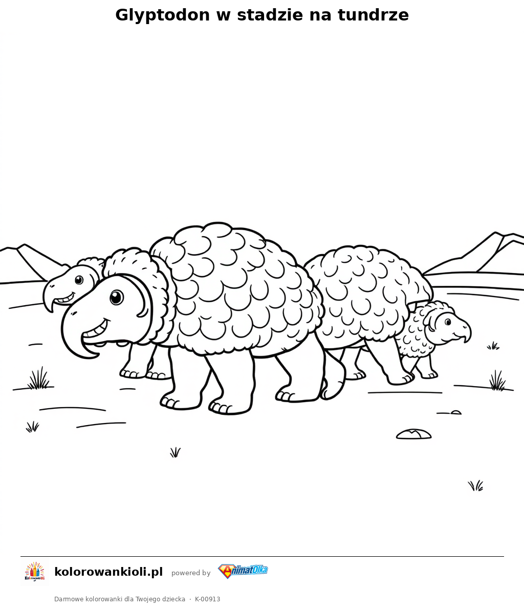 Glyptodon w stadzie na tundrze — kolorowanka do wydruku dla dzieci