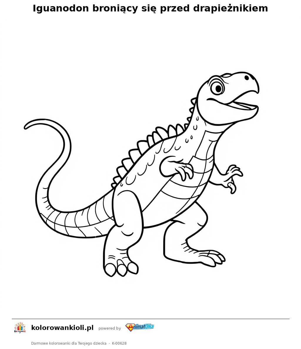 Iguanodon broniący się przed drapieżnikiem — kolorowanka do wydruku dla dzieci