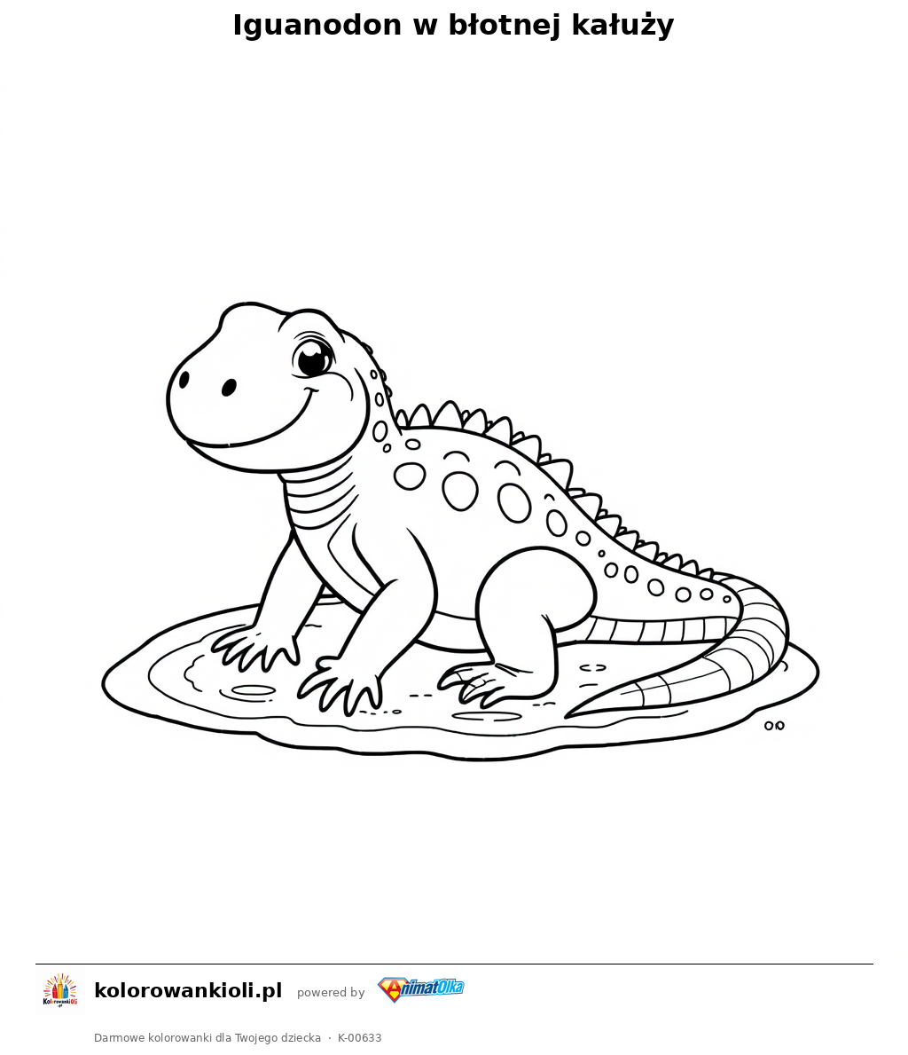 Iguanodon w błotnej kałuży — kolorowanka do wydruku dla dzieci