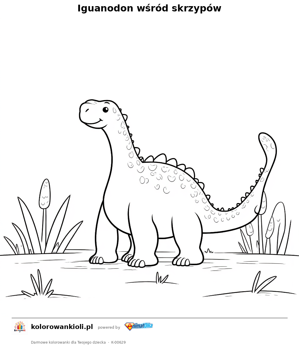 Iguanodon wśród skrzypów — kolorowanka do wydruku dla dzieci