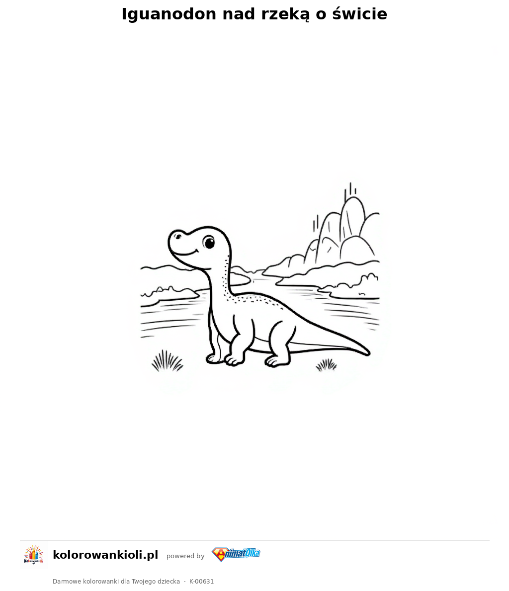 Iguanodon nad rzeką o świcie — kolorowanka do wydruku dla dzieci