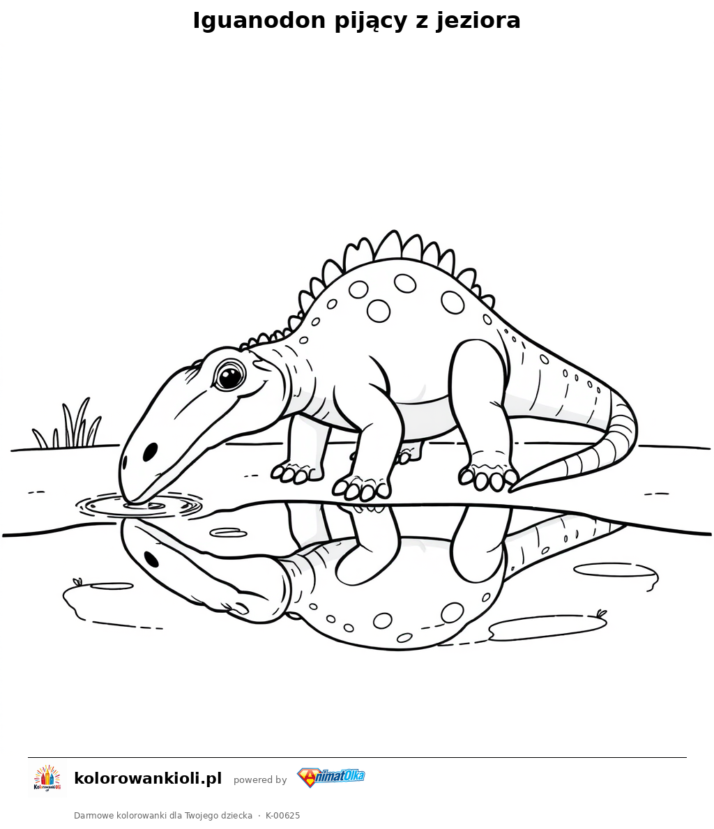 Iguanodon pijący z jeziora — kolorowanka do wydruku dla dzieci