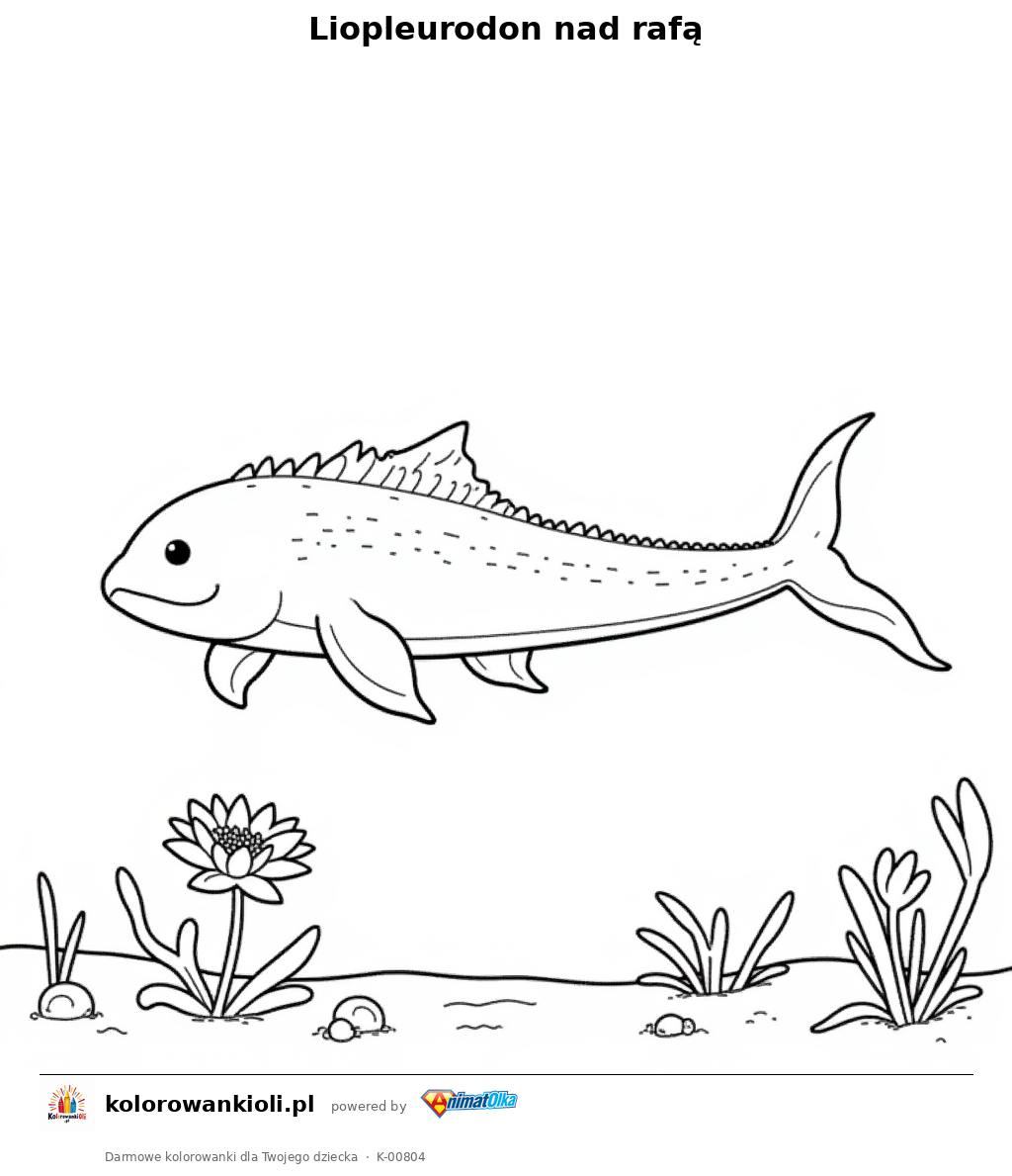 Liopleurodon nad rafą — kolorowanka do wydruku dla dzieci