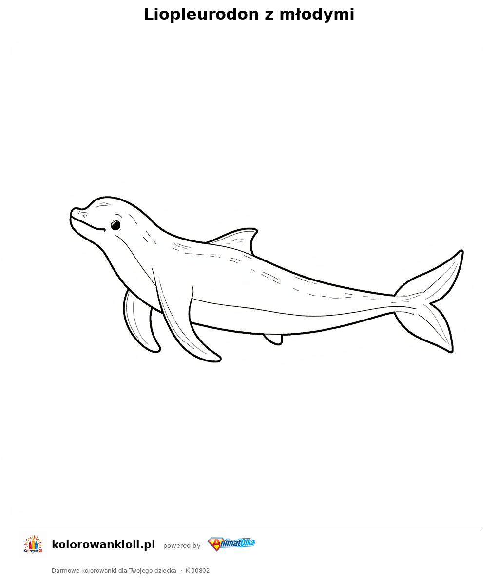 Liopleurodon z młodymi — kolorowanka do wydruku dla dzieci