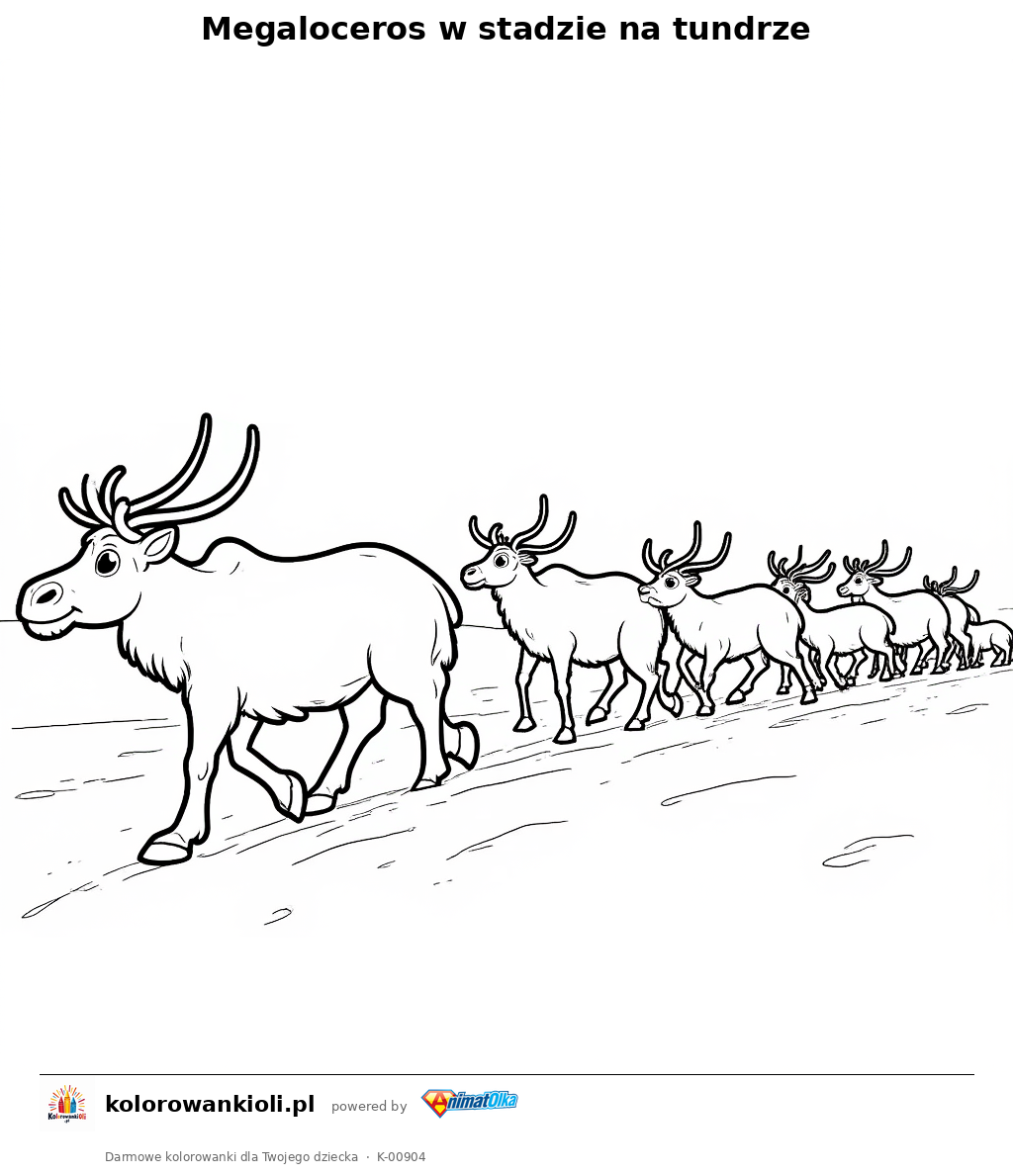 Megaloceros w stadzie na tundrze — kolorowanka do wydruku dla dzieci