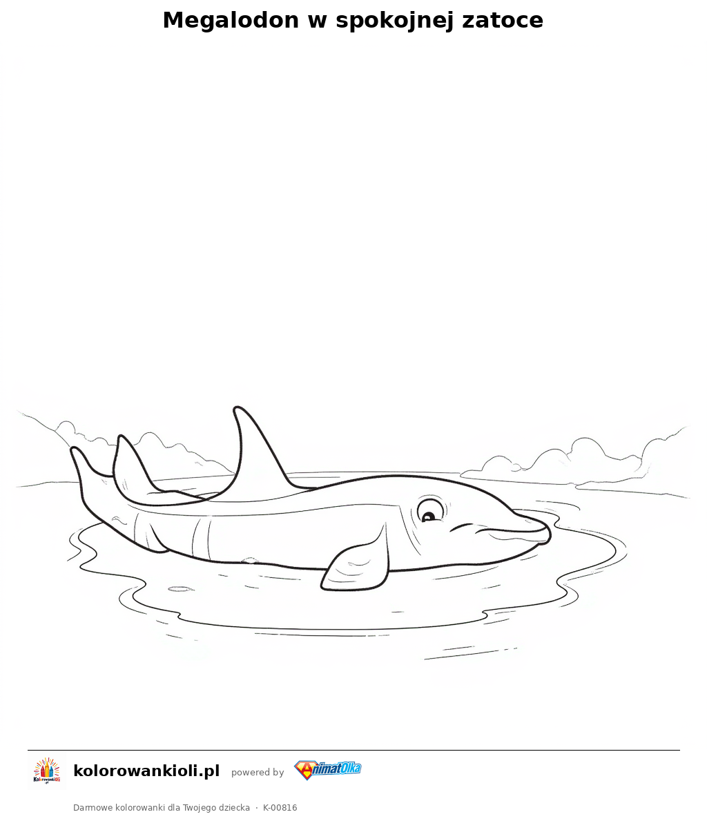 Megalodon w spokojnej zatoce — kolorowanka do wydruku dla dzieci