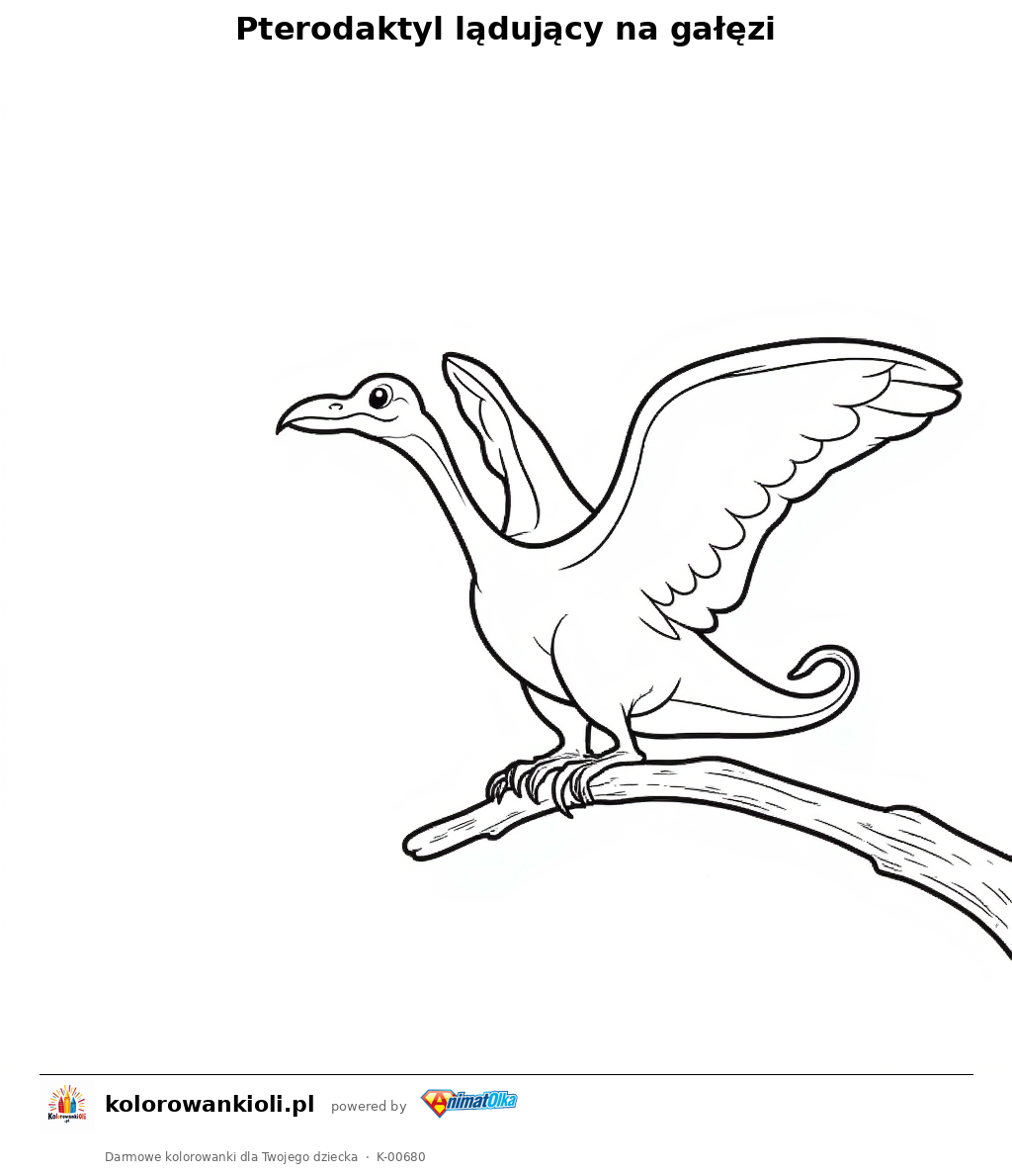 Pterodaktyl lądujący na gałęzi — kolorowanka do wydruku dla dzieci