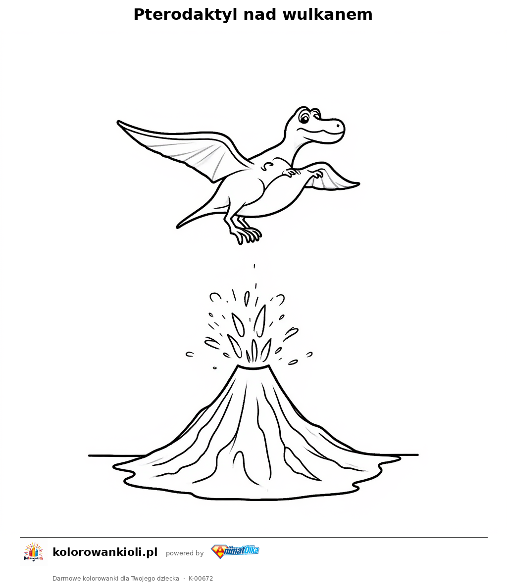 Pterodaktyl nad wulkanem — kolorowanka do wydruku dla dzieci