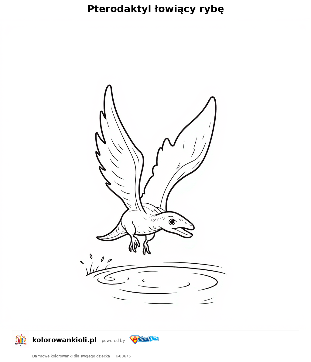 Pterodaktyl łowiący rybę — kolorowanka do wydruku dla dzieci
