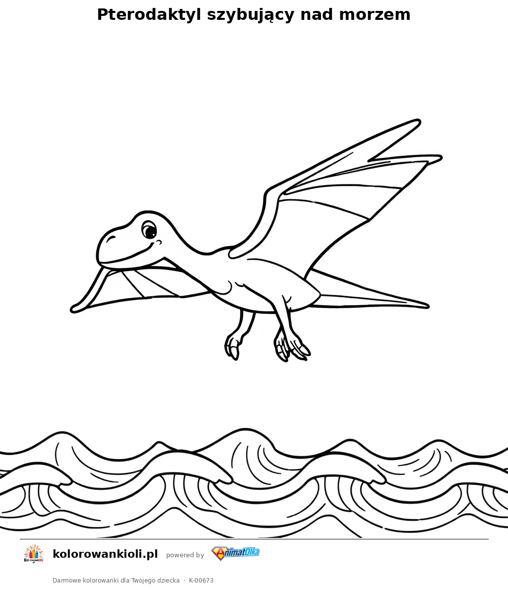 Pterodaktyl szybujący nad morzem — kolorowanka do wydruku dla dzieci