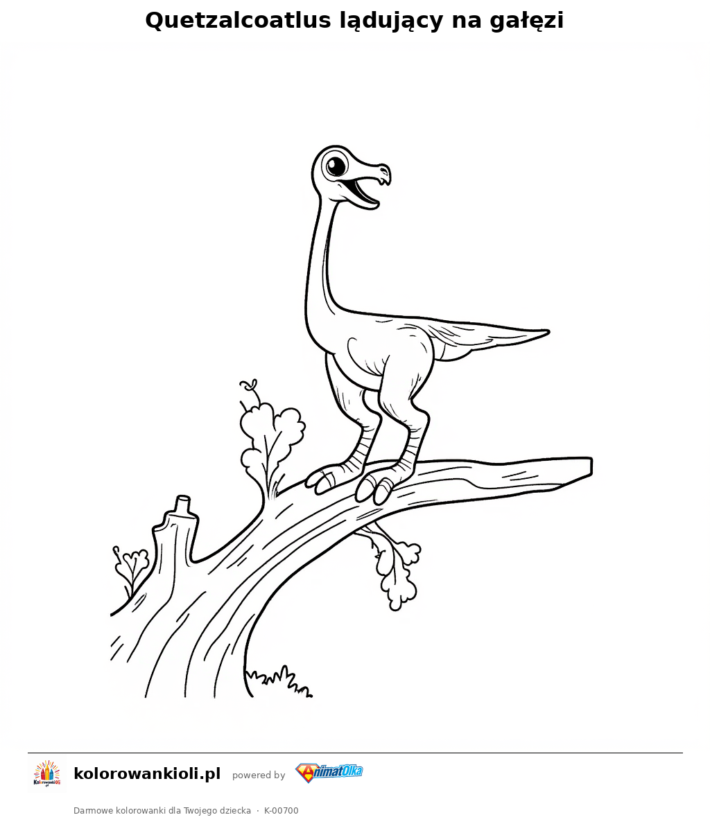 Quetzalcoatlus lądujący na gałęzi — kolorowanka do wydruku dla dzieci