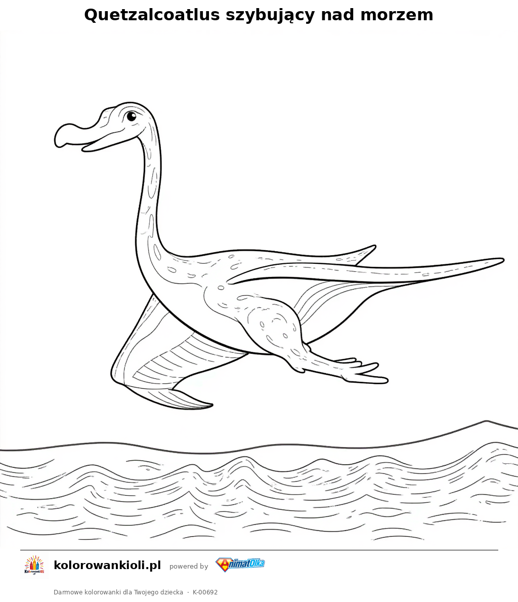 Quetzalcoatlus szybujący nad morzem — kolorowanka do wydruku dla dzieci