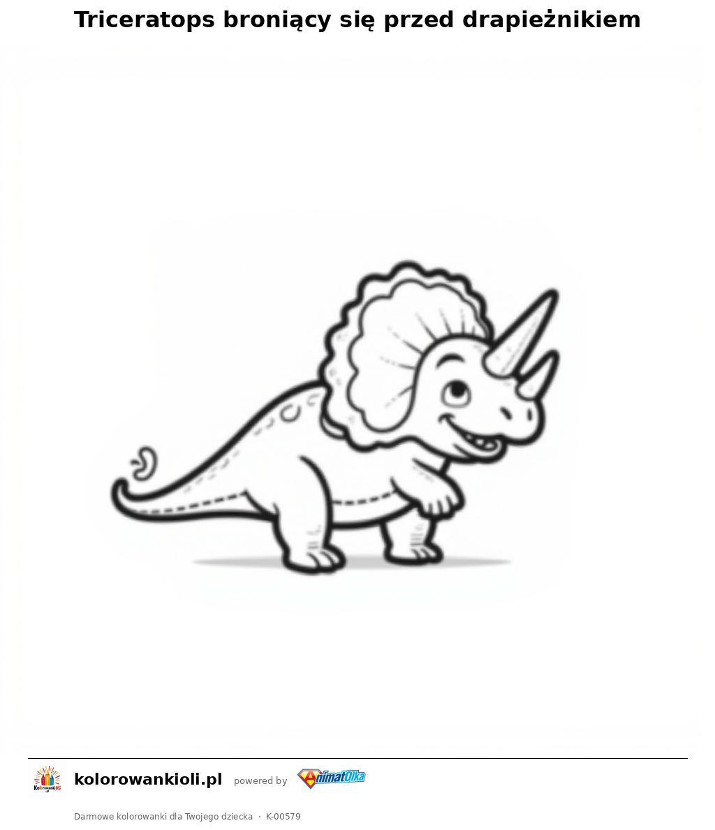 Triceratops broniący się przed drapieżnikiem — kolorowanka do wydruku dla dzieci