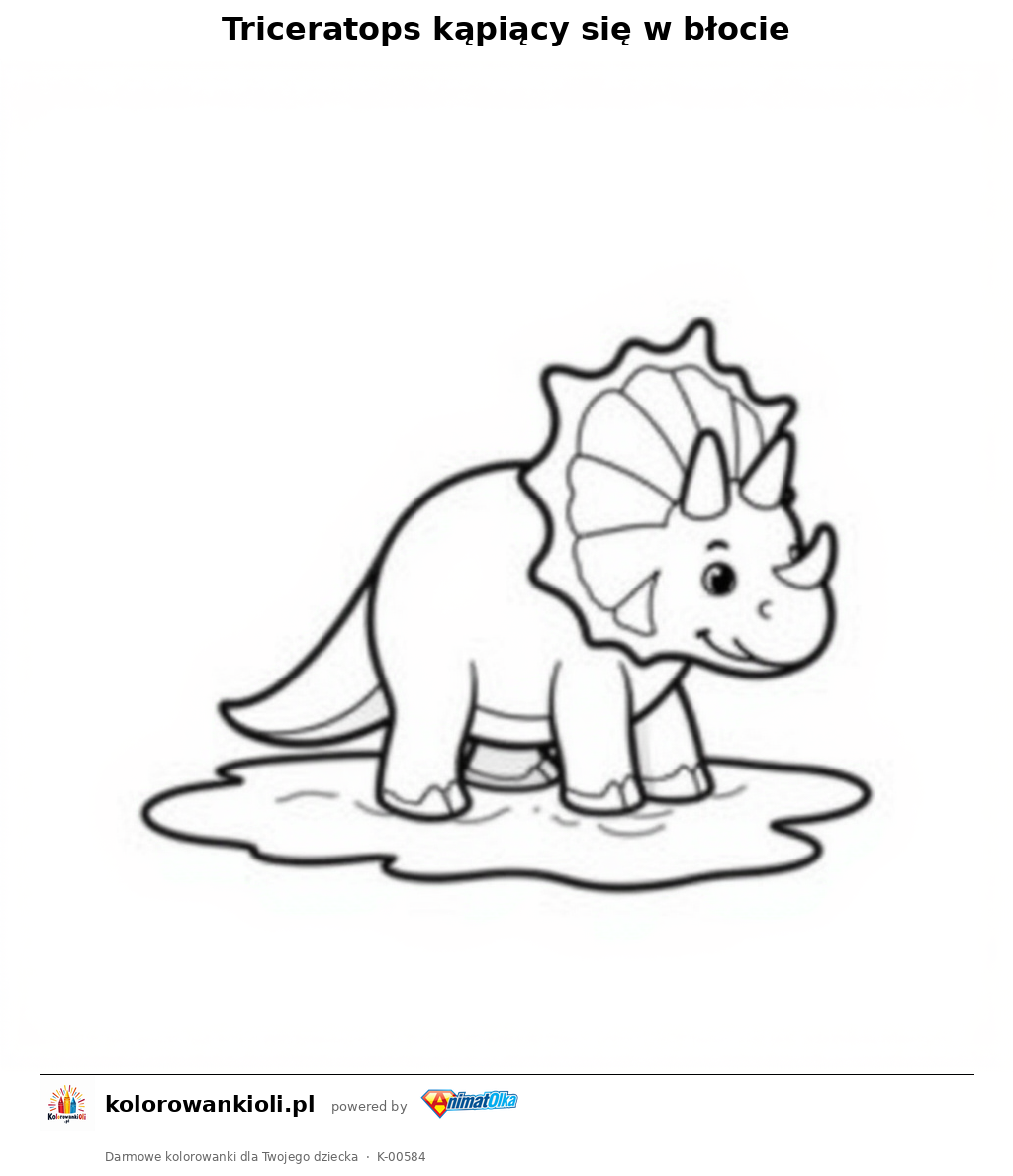 Triceratops kąpiący się w błocie — kolorowanka do wydruku dla dzieci