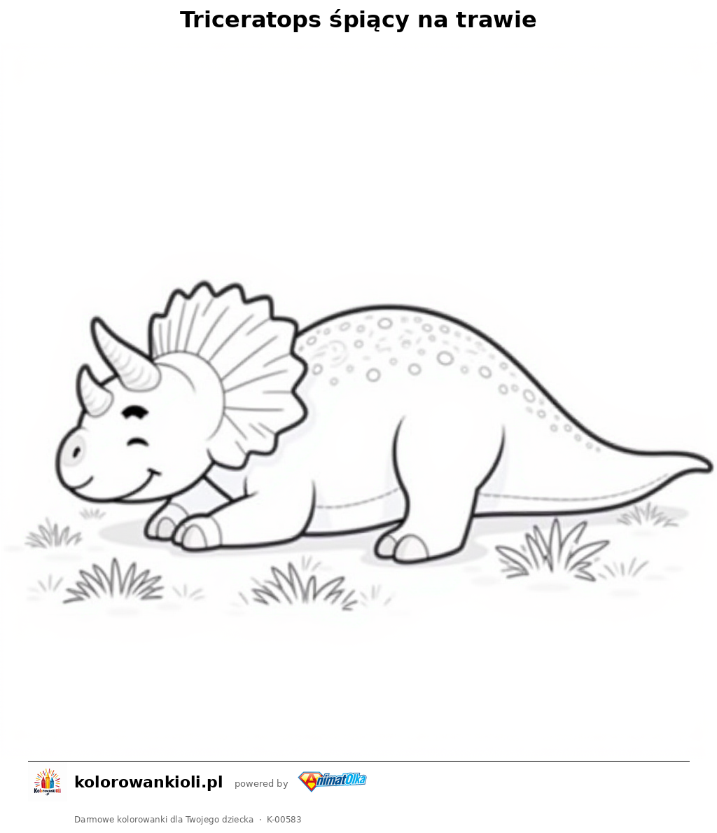 Triceratops śpiący na trawie — kolorowanka do wydruku dla dzieci