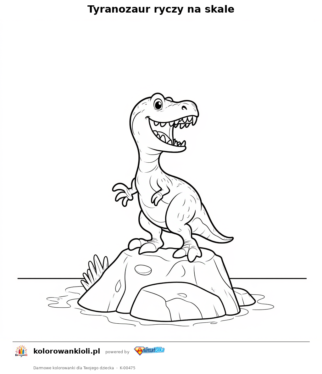 Tyranozaur ryczy na skale — kolorowanka do wydruku dla dzieci