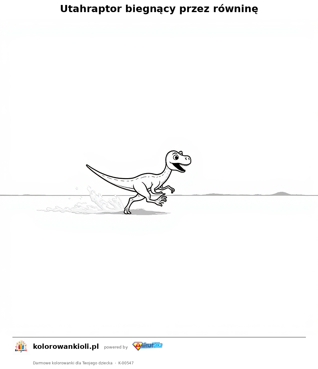 Utahraptor biegnący przez równinę — kolorowanka do wydruku dla dzieci