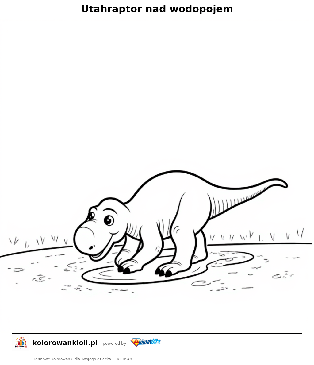 Utahraptor nad wodopojem — kolorowanka do wydruku dla dzieci