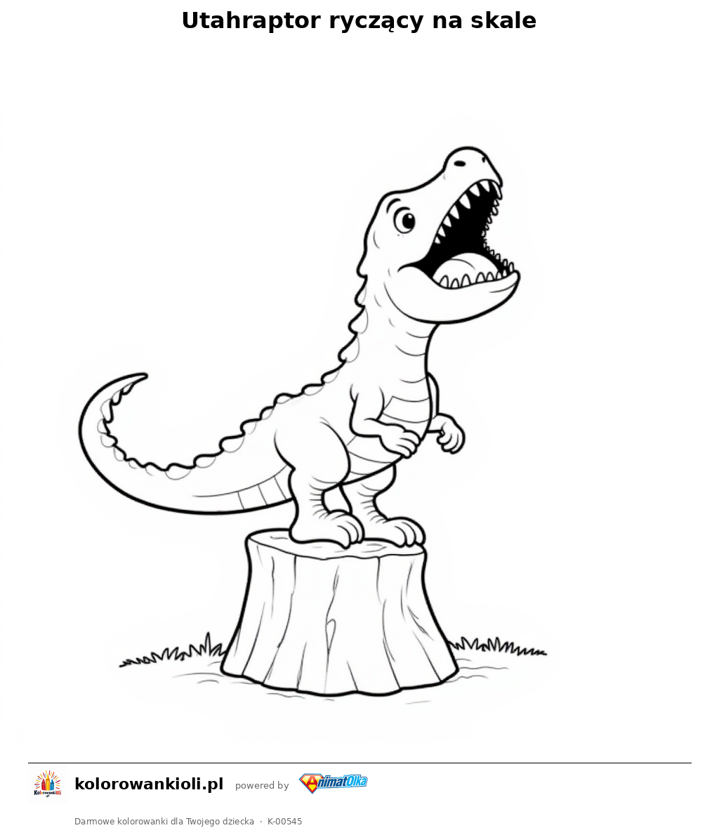 Utahraptor ryczący na skale — kolorowanka do wydruku dla dzieci