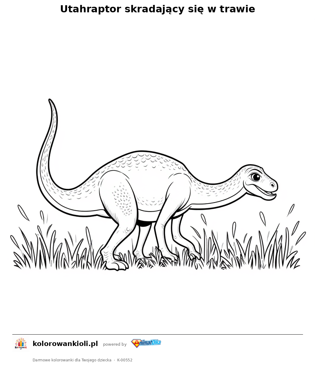 Utahraptor skradający się w trawie — kolorowanka do wydruku dla dzieci