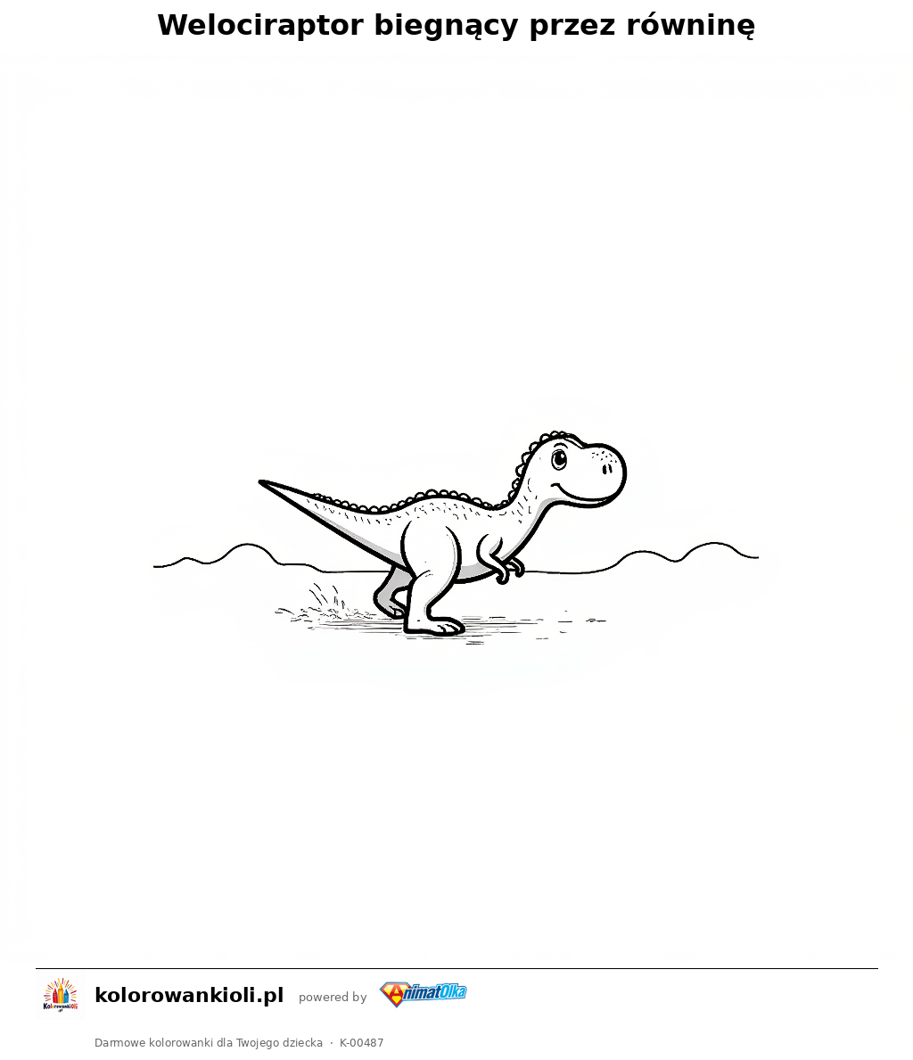 Welociraptor biegnący przez równinę — kolorowanka do wydruku dla dzieci