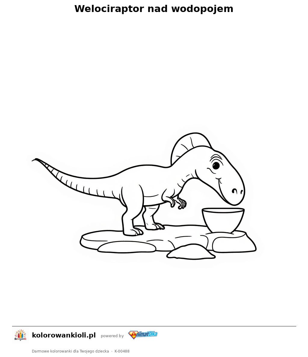 Welociraptor nad wodopojem — kolorowanka do wydruku dla dzieci