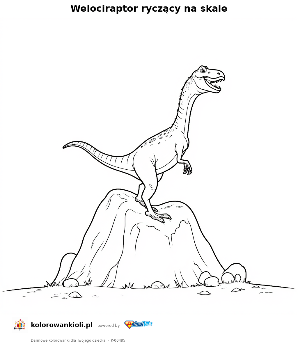 Welociraptor ryczący na skale — kolorowanka do wydruku dla dzieci