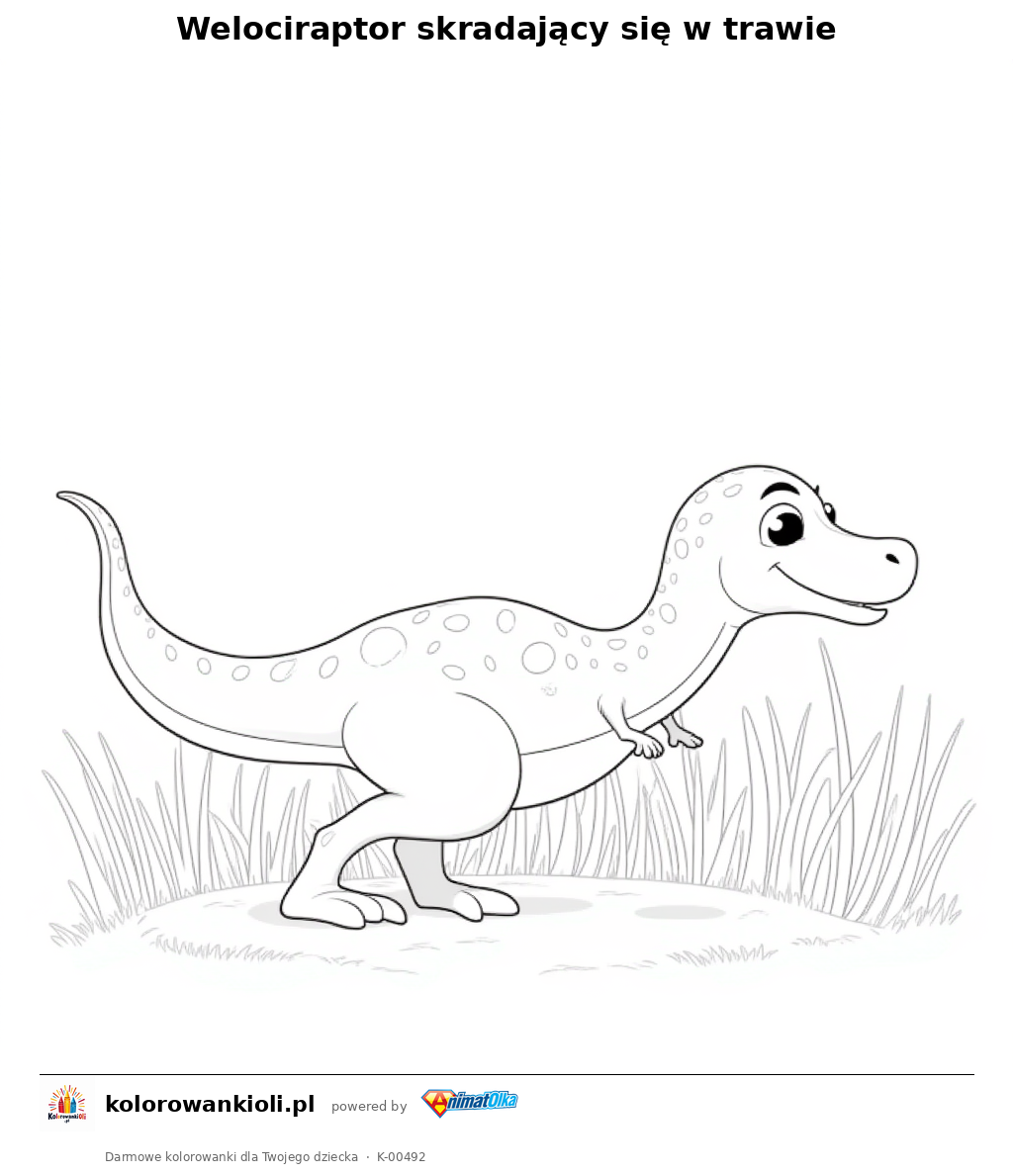 Welociraptor skradający się w trawie — kolorowanka do wydruku dla dzieci