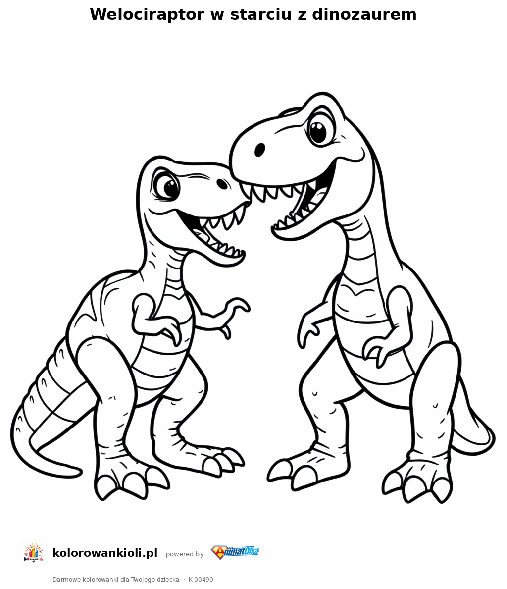 Welociraptor w starciu z dinozaurem — kolorowanka do wydruku dla dzieci