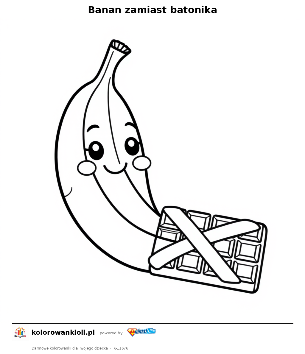 Banan zamiast batonika — kolorowanka do wydruku dla dzieci