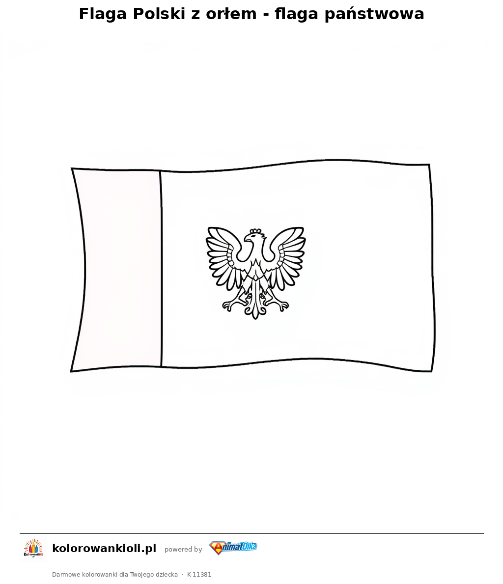 Flaga Polski z orłem - flaga państwowa — kolorowanka do wydruku dla dzieci