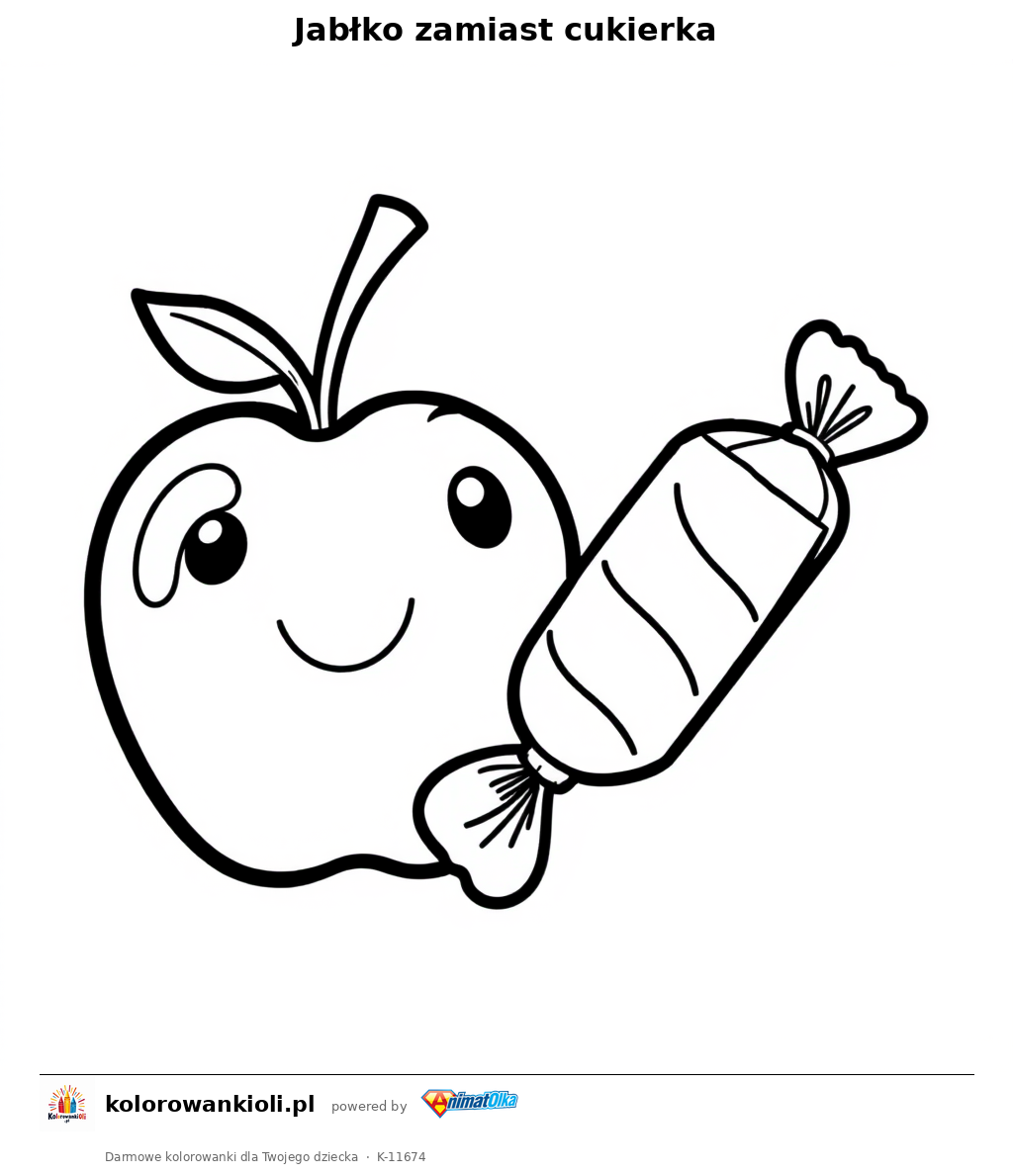 Jablko zamiast cukierka — kolorowanka do wydruku dla dzieci