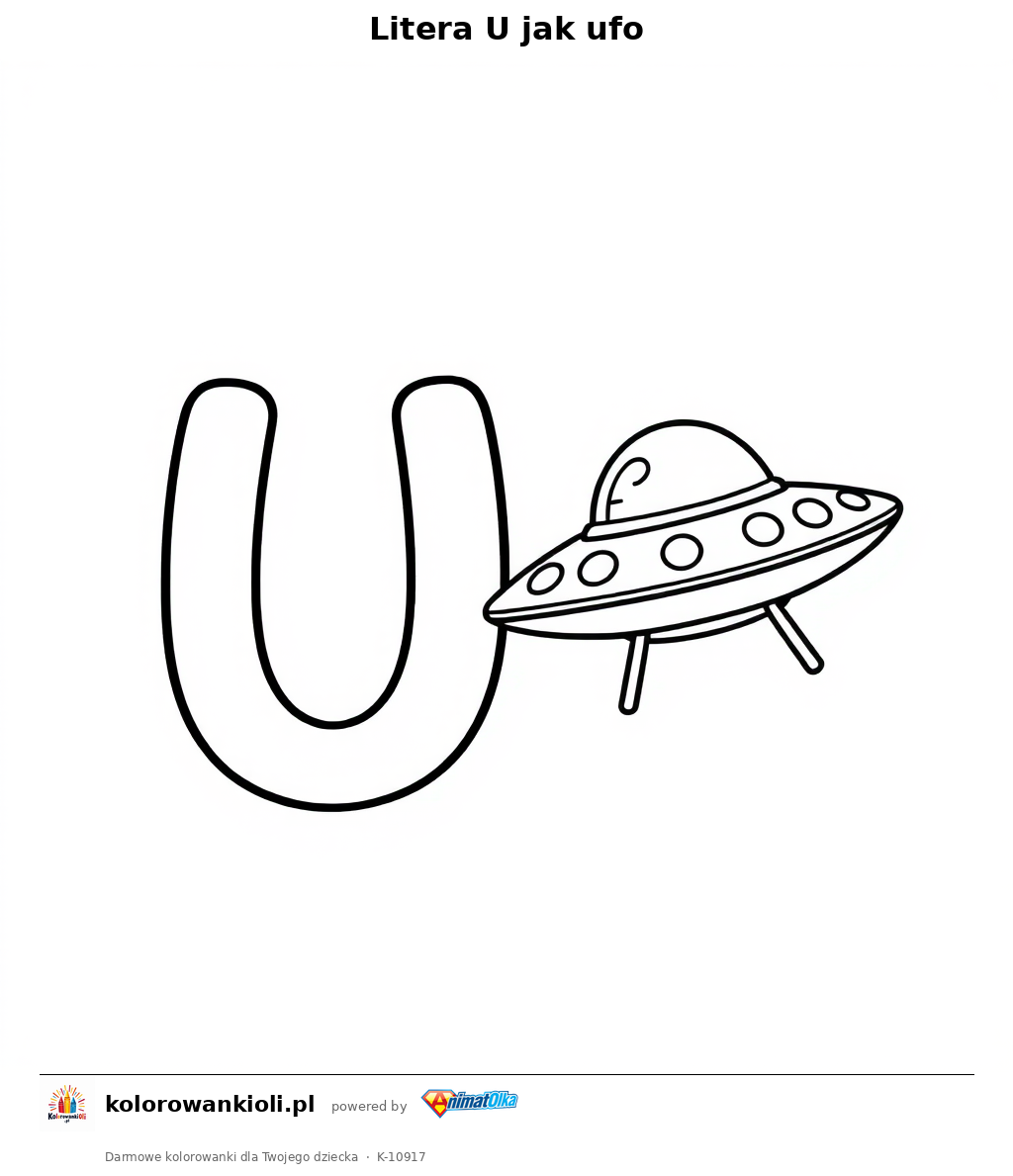 Litera U jak ufo — kolorowanka do wydruku dla dzieci