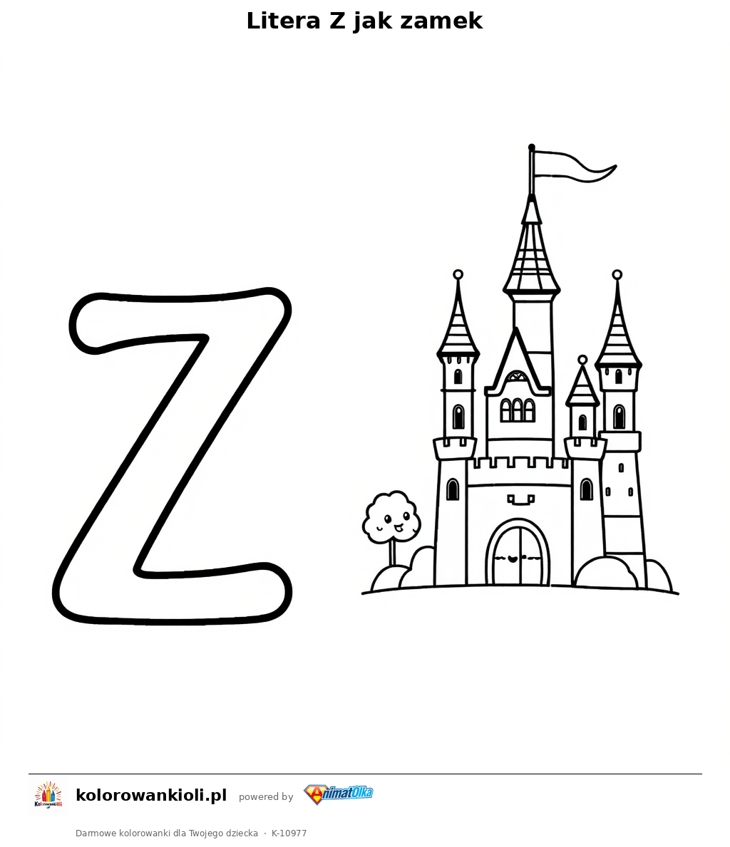 Litera Z jak zamek — kolorowanka do wydruku dla dzieci