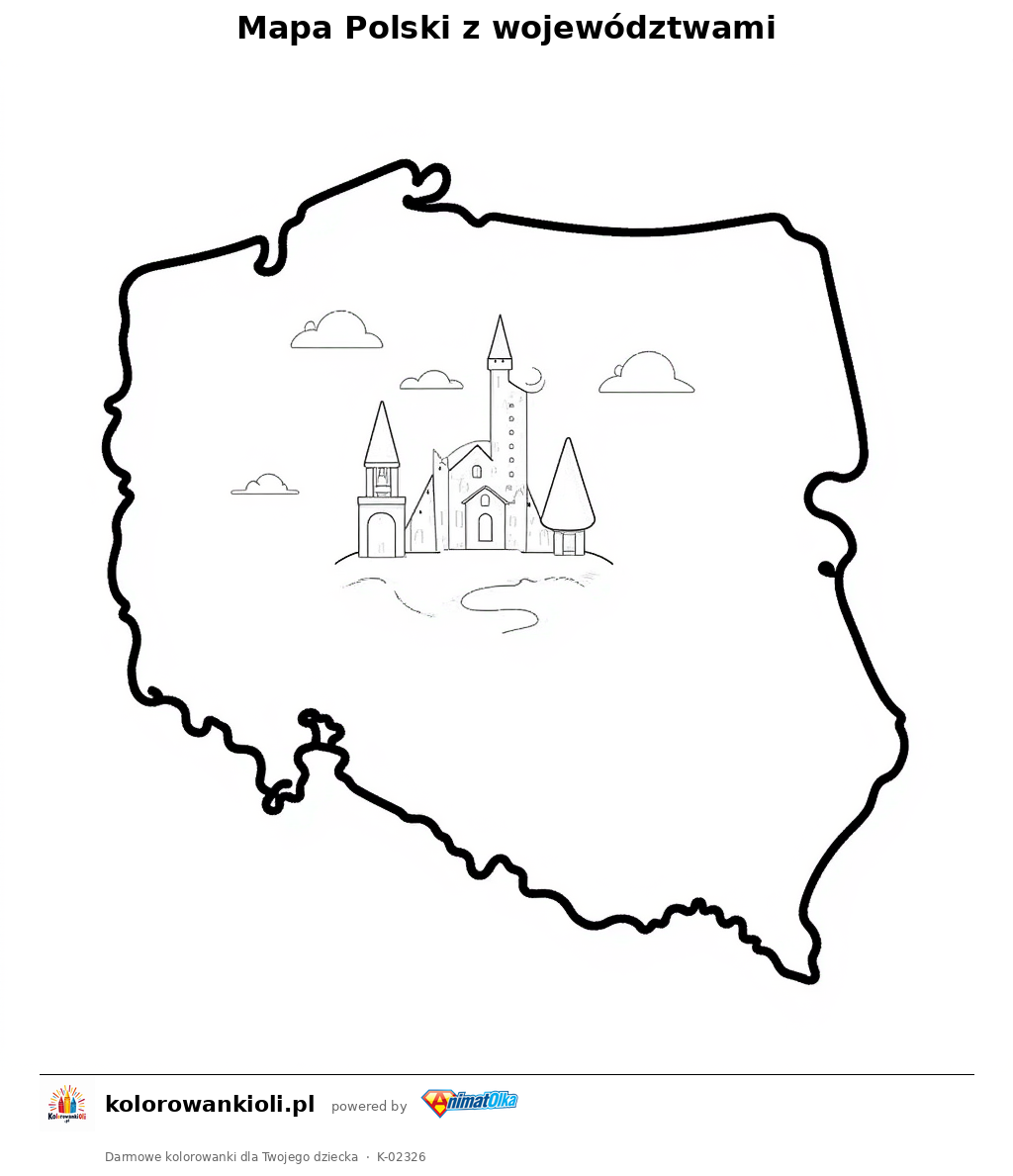 Mapa Polski z województwami — kolorowanka do wydruku dla dzieci