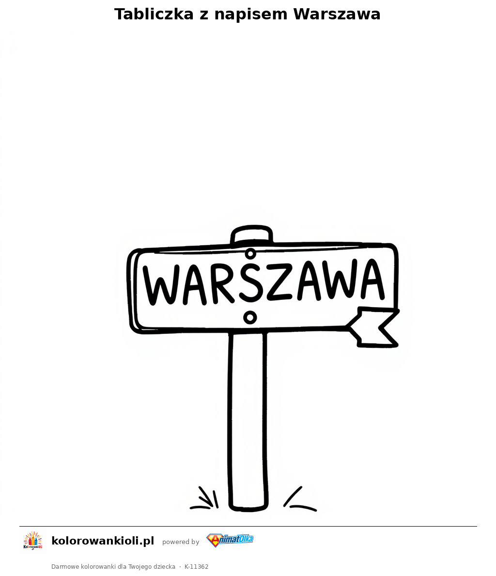 Tabliczka z napisem Warszawa — kolorowanka do wydruku dla dzieci