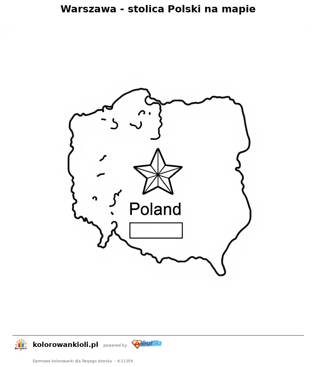 Warszawa - stolica Polski na mapie — kolorowanka do wydruku dla dzieci