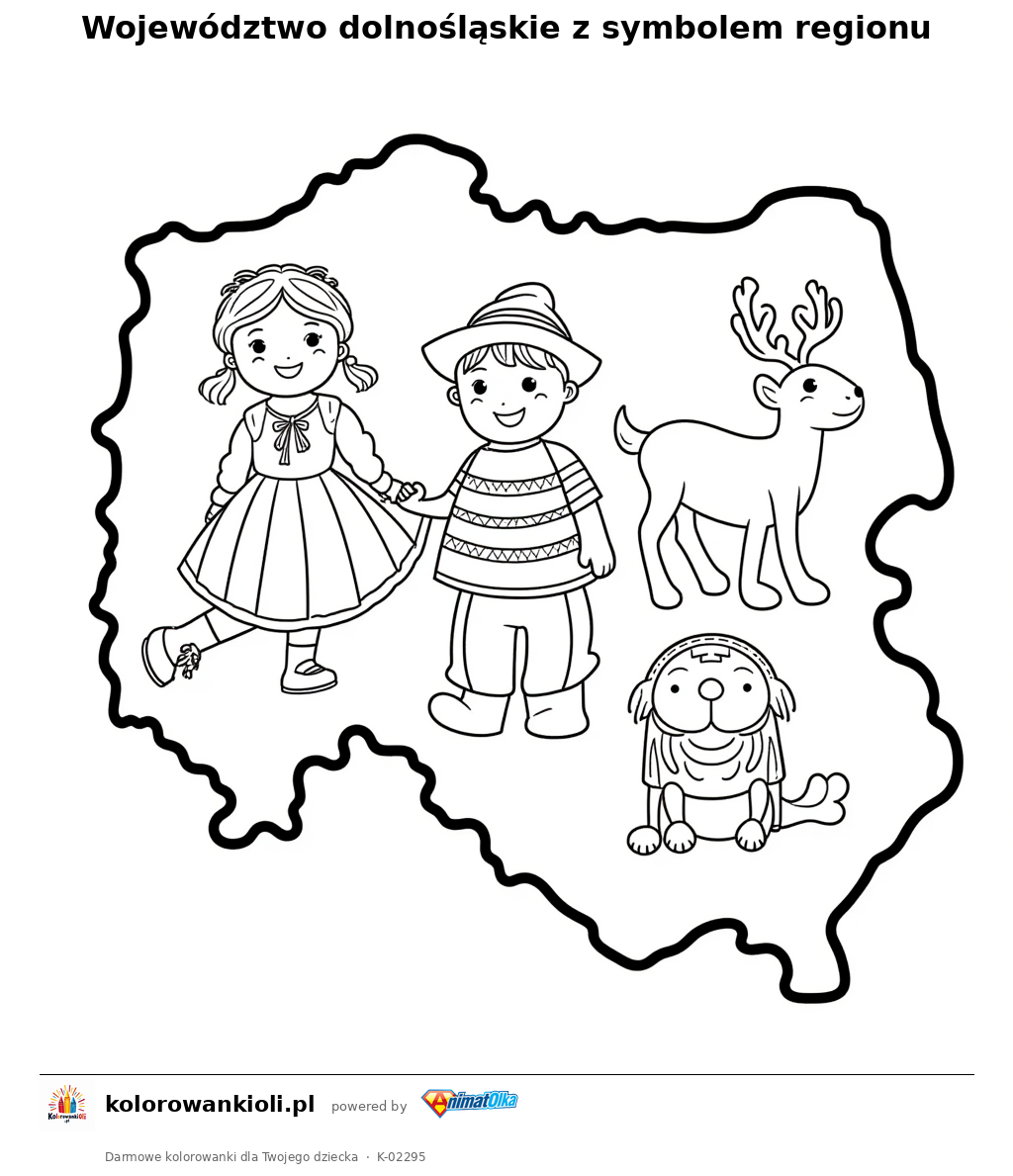Województwo dolnośląskie z symbolem regionu — kolorowanka do wydruku dla dzieci