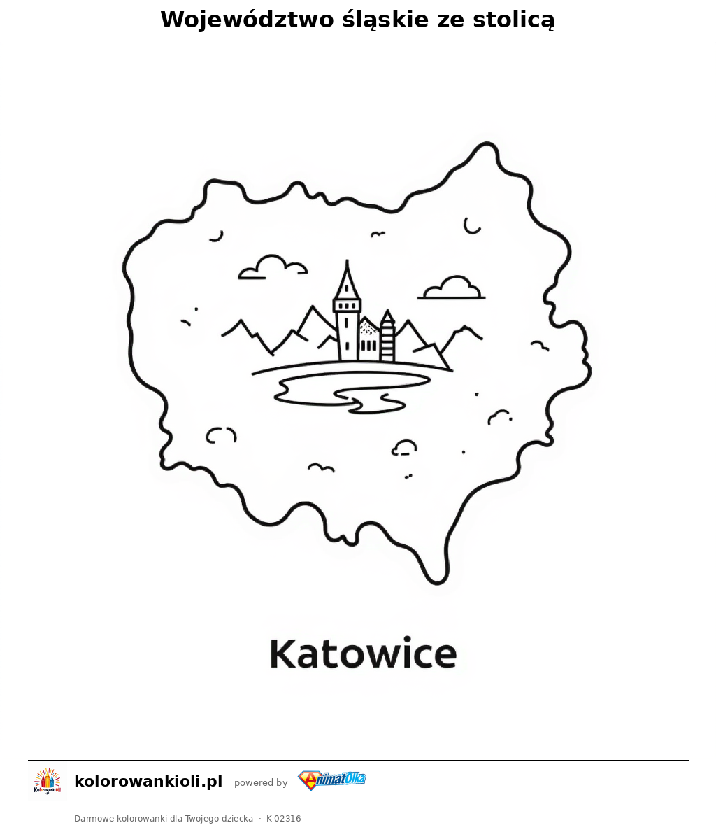 Województwo śląskie ze stolicą — kolorowanka do wydruku dla dzieci