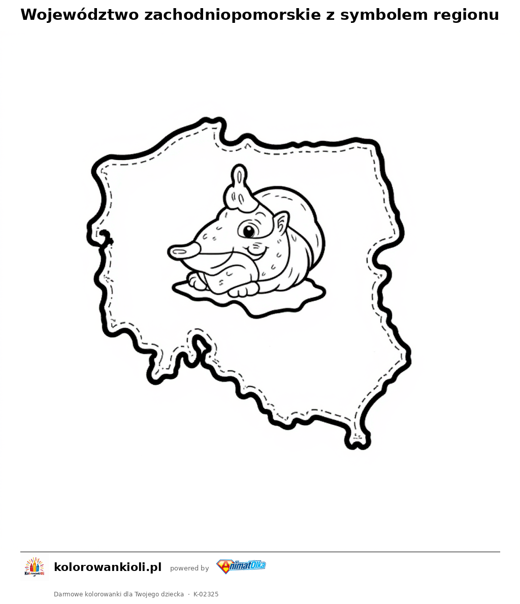 Województwo zachodniopomorskie z symbolem regionu — kolorowanka do wydruku dla dzieci