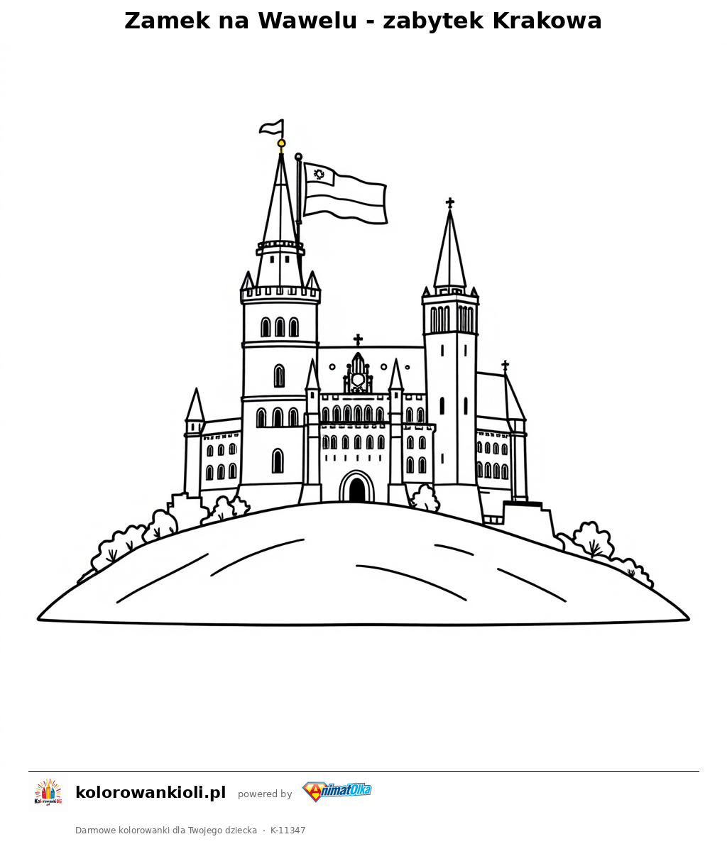 Zamek na Wawelu - zabytek Krakowa — kolorowanka do wydruku dla dzieci